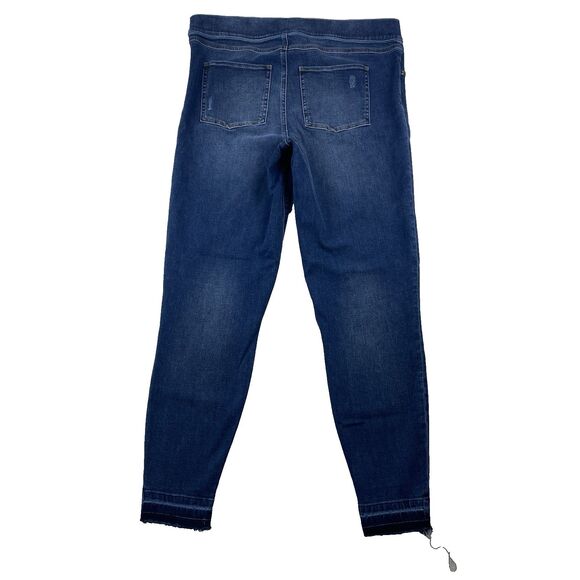 Spanx XL Pull On Skinny Jeans Distressed Dark Wash High Rise Stretch Denim Pants - Picture 2 of 16